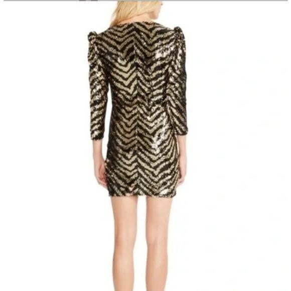 Betsy Johnson Tigress Sequin Cocktail Mini Dress Gold Black Party Holiday Sz M - Picture 6 of 13